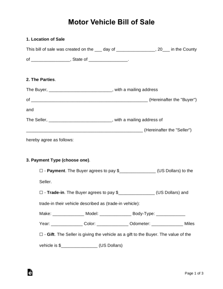 Bill of Sale Form DMV GA Information